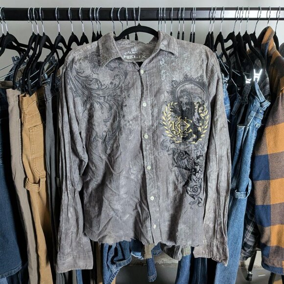 Helix Affliction-style cropped Y2K button-up - Picture 1 of 4
